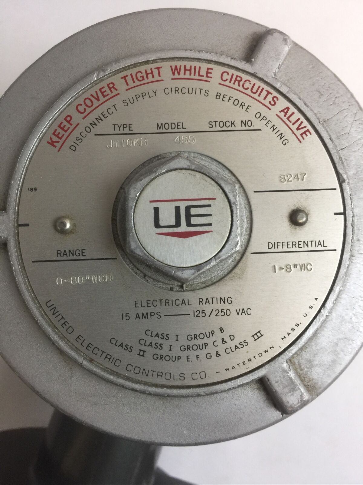 UNITED ELECTRIC J110KB 455 PRESSURE SWITCH 15AMP 125/250VAC