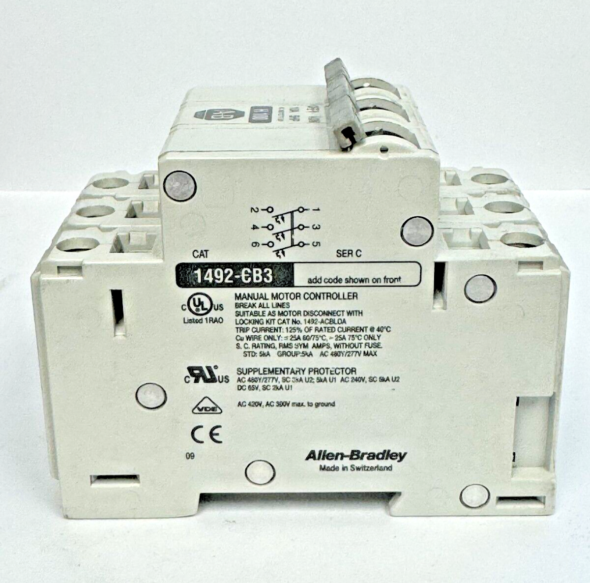 ALLEN-BRADLEY - 1492-CB3-H100 SER. C - MOTOR CONT. - 3 P, 10 A, 277 V, 5HP, 3PH