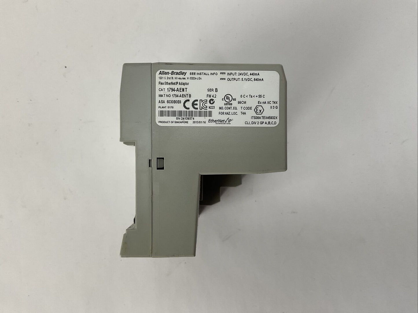 ALLEN BRADLEY 1794-AENT SER B FLEX ETHERNET IP ADAPTOR FW 4.2