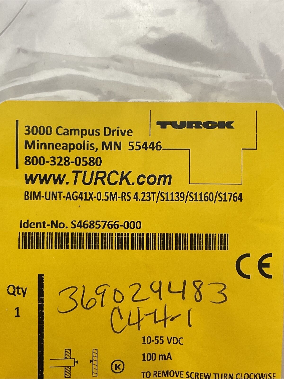 TURCK BIM-UNT-AG41X-0.5M-RS 4.23T/S1139/S1160/S1764 PROXIMITY SENSOR 10-55VDC