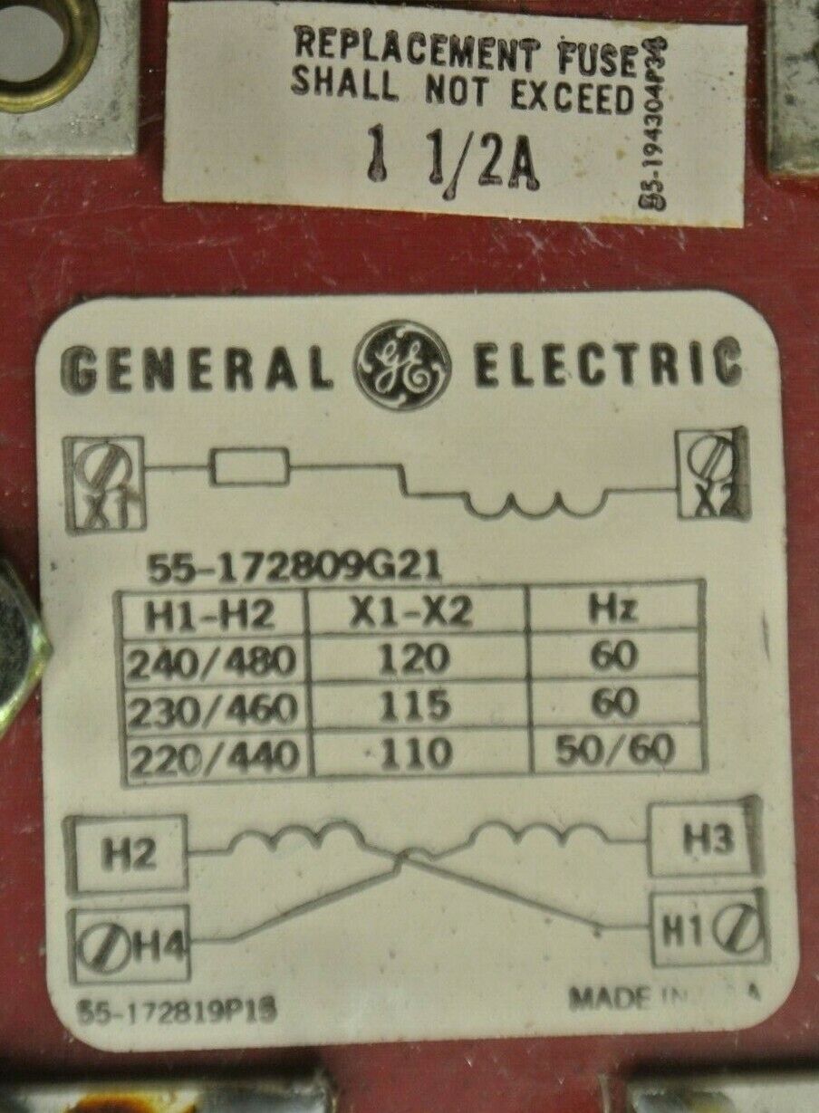 GENERAL ELECTRIC 55-172809G21 TRANSFORMER / 1-1/2A / 240-480V PRIMARY / 120V SEC