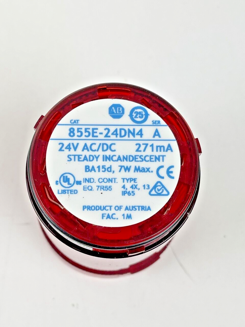 ALLEN BRADLEY - 855E-24DN4 - SERIES A - STEADY INCANDESCENT COVER - 24VAC/DC 7W