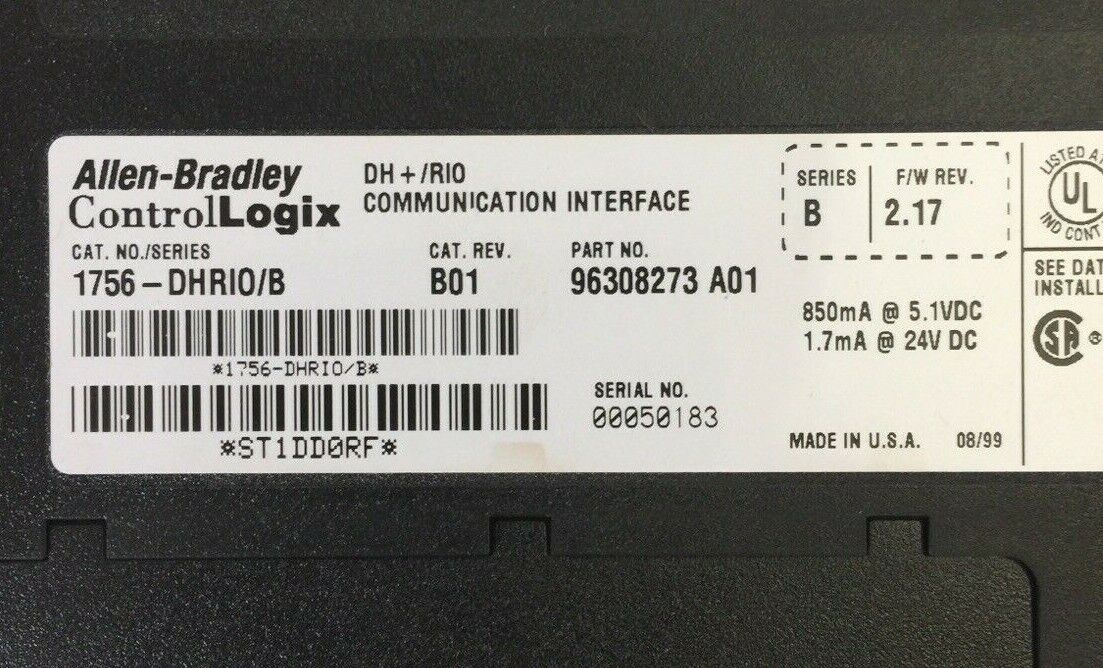 ALLEN BRADLEY 1756-DHRIO SER B DH+/RIO COMMUNICATION INTERFACE CAT REV B01 F/W