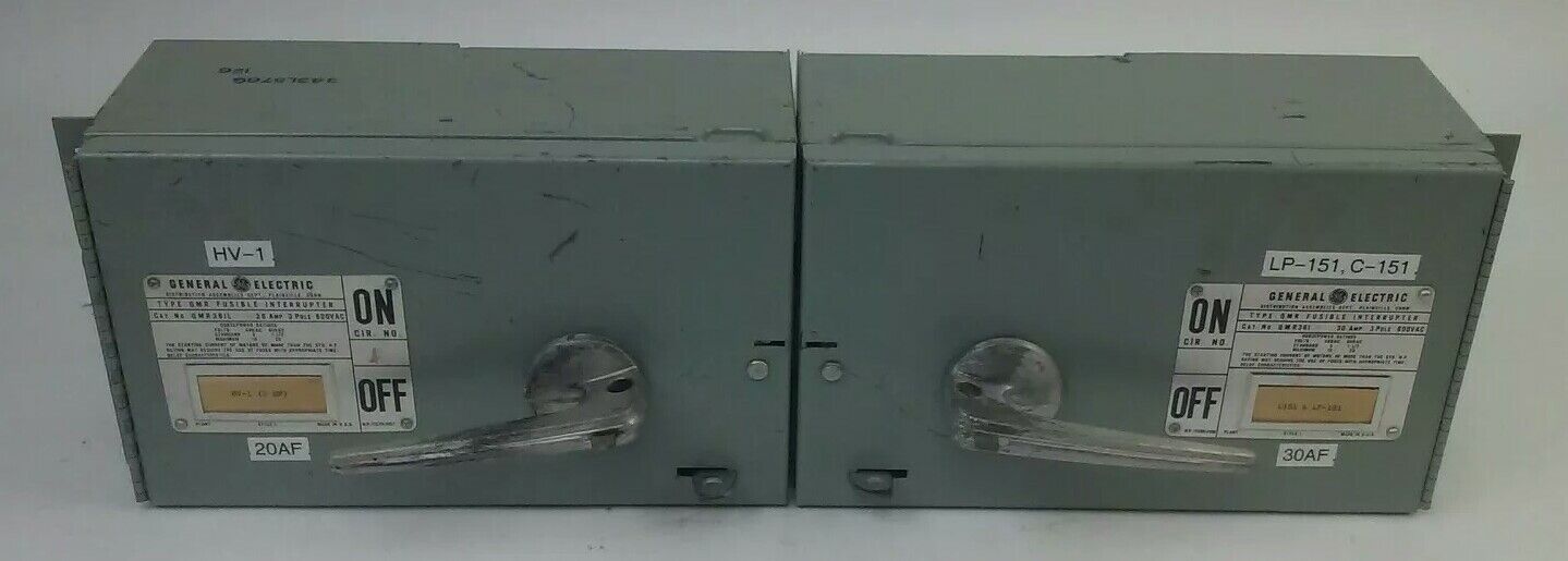 GE TYPE QMR QMR361L QMR361R TWIN FUSIBLE INTERRUPTER SWITCH 30A 600V W/HARDWARE