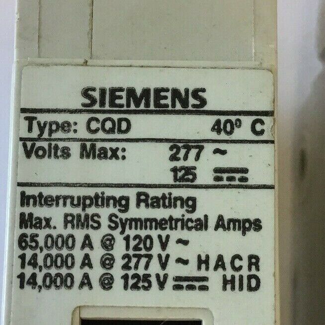 SIEMENS CQD150 CIRCUIT BREAKER 50A 277VAC 125VDC 1POLE***LOTOF2***