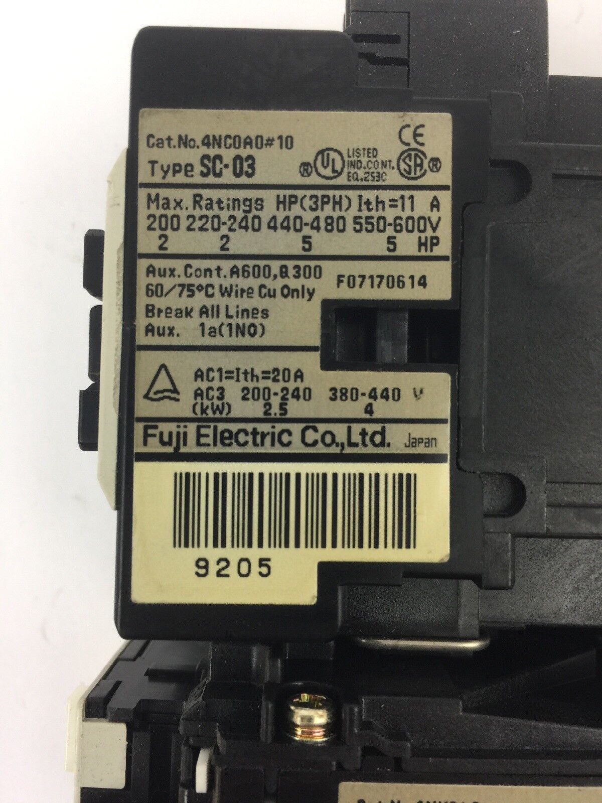FUJI ELECTRONIC 4NC0A0#10 TYPE SC-03 CONTACTOR 4NK0AS TYPE TK-0N OVERLOAD RELAY