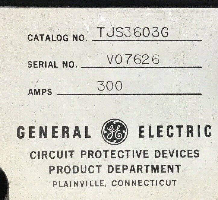 GE TJS36036 CIRCUIT BREAKER 300A 600VAC W/ VERSATRIP 300A TRIP UNIT