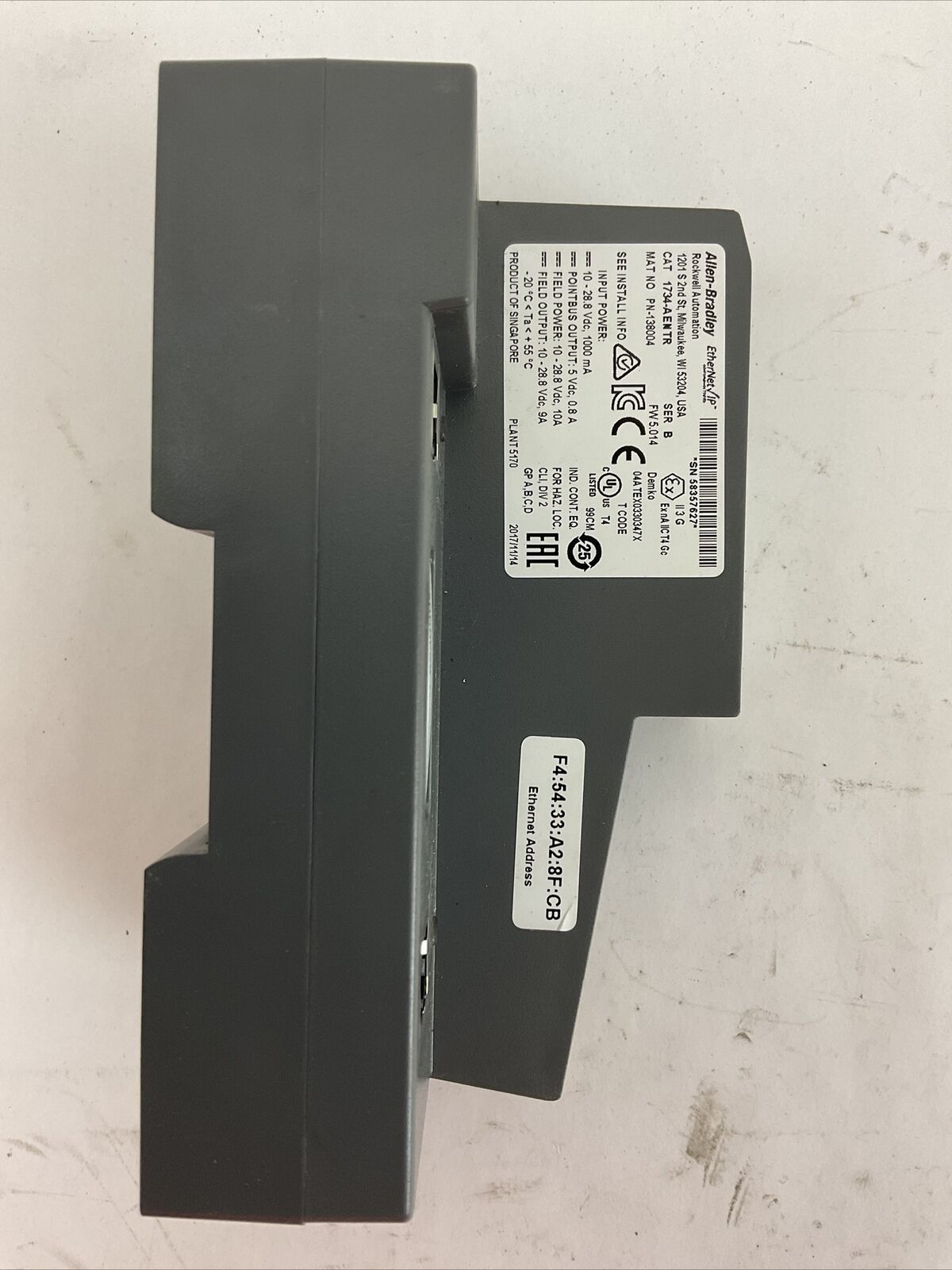 ALLEN BRADLEY 1734-AENTR SER B FW 5.014 COMMUNICATIONS ADAPTER MODULE POINT I/O