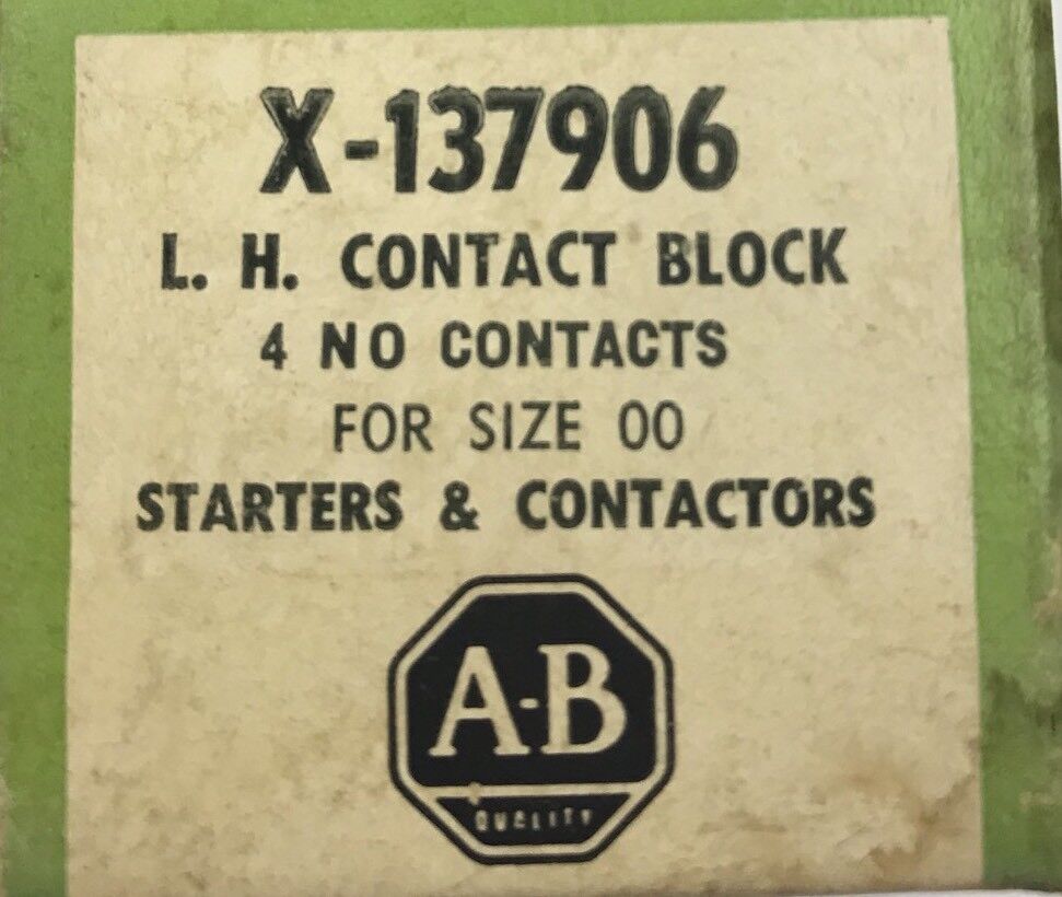 ALLEN-BRADLEY, X137906, 4 NO CONTACTS, SIZE 00, STARTERS & CONTACTORS