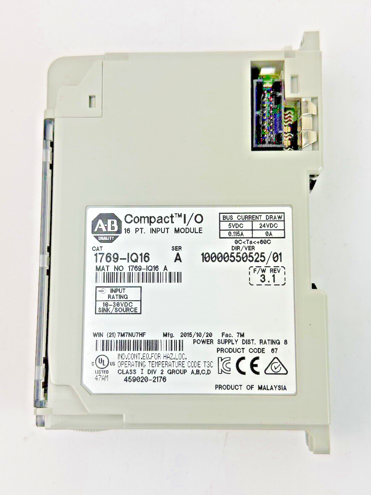 ALLEN-BRADLEY - 1769-IQ16 SER. A, F/W REV 3.1, DIR/VER 10000550525/01 - 16 PT.
