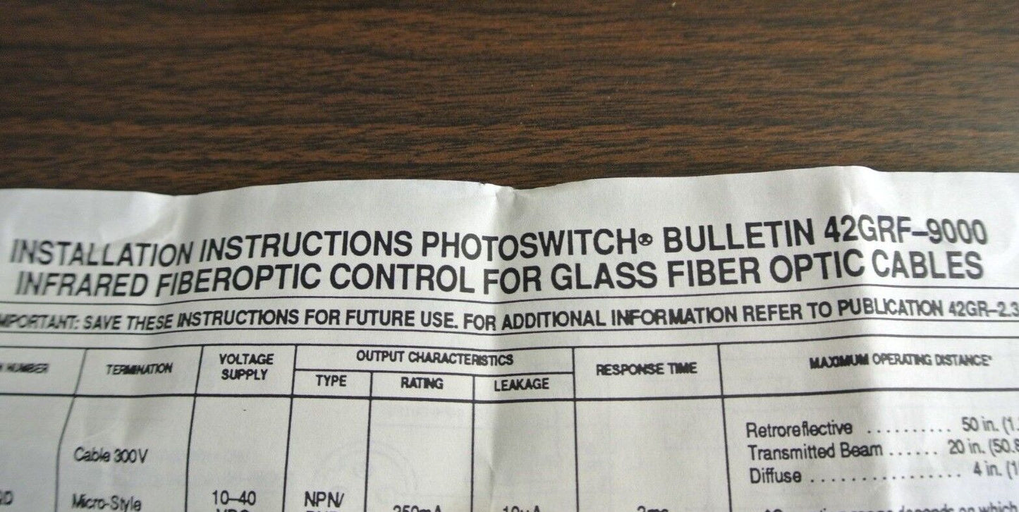 ALLEN-BRADLEY 42GRF-9000 PHOTOSWITCH FIBER OPTIC INFRARED CONTROL - NEW SURPLUS