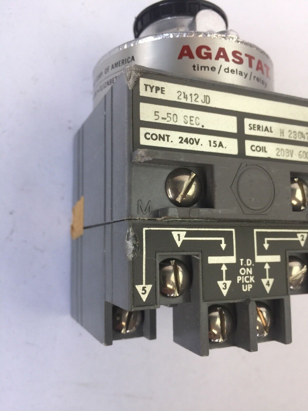 AGASTAT 2412JD TIME DELAY RELAY 240V 15A 5-50 SEC