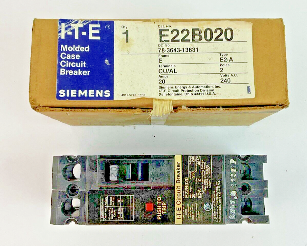 SIEMENS E22B020 CIRCUIT BREAKER FRAME E 240VAC 2POLE 20AMP