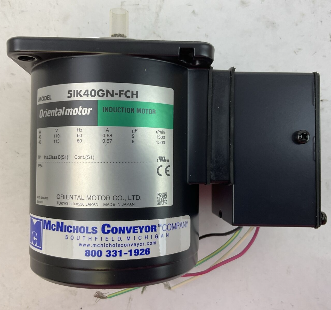 ORIENTAL MOTOR 5IK40GN-FCH INDUCTION MOTOR 115V 60HZ 0.67A 1500R/MIN 40W