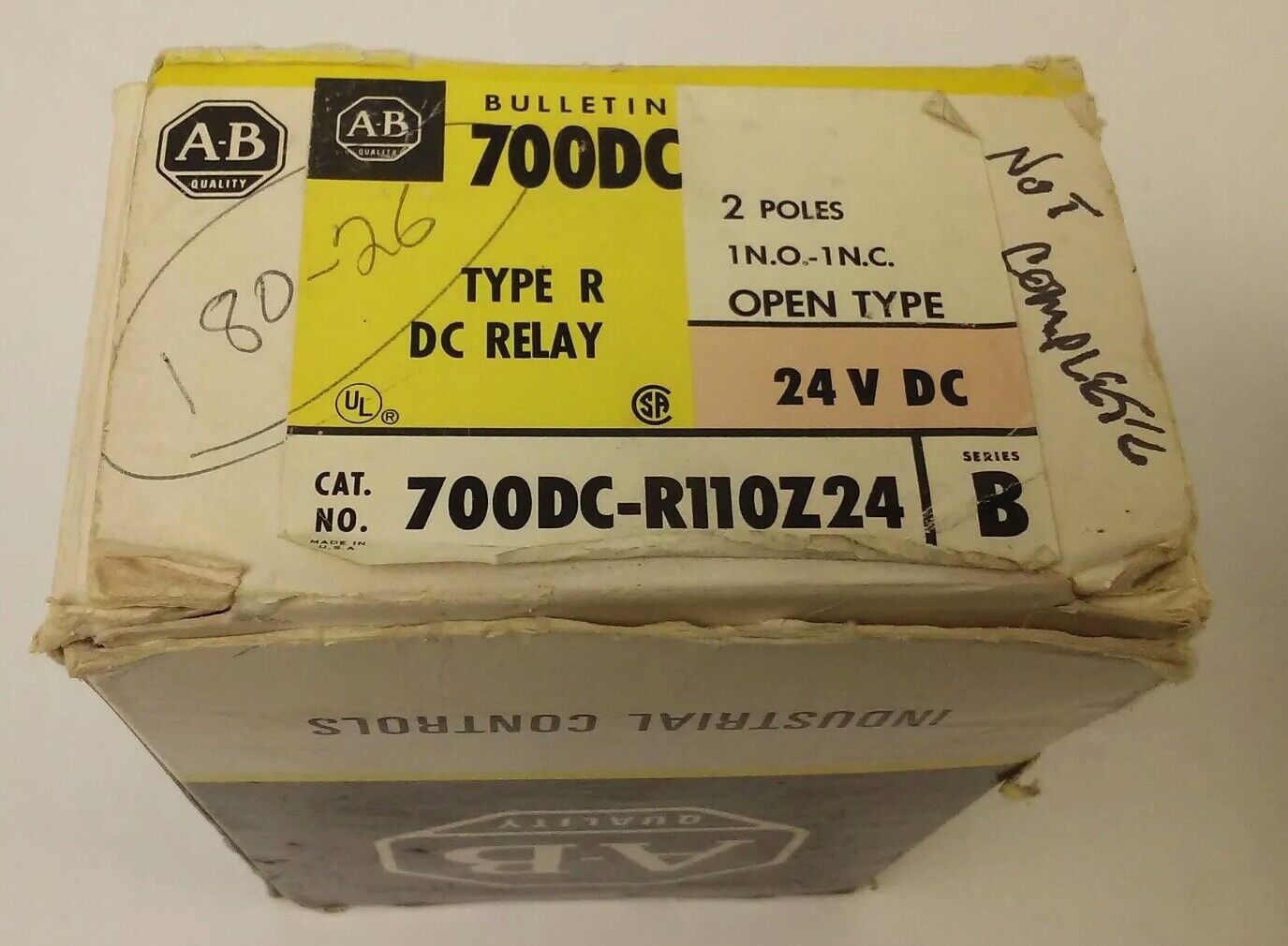 ALLEN BRADLEY, 700DC-R110Z24 SER.B, 2P, 1N.O.-1N.C., 24V DC COIL, MISSING PARTS