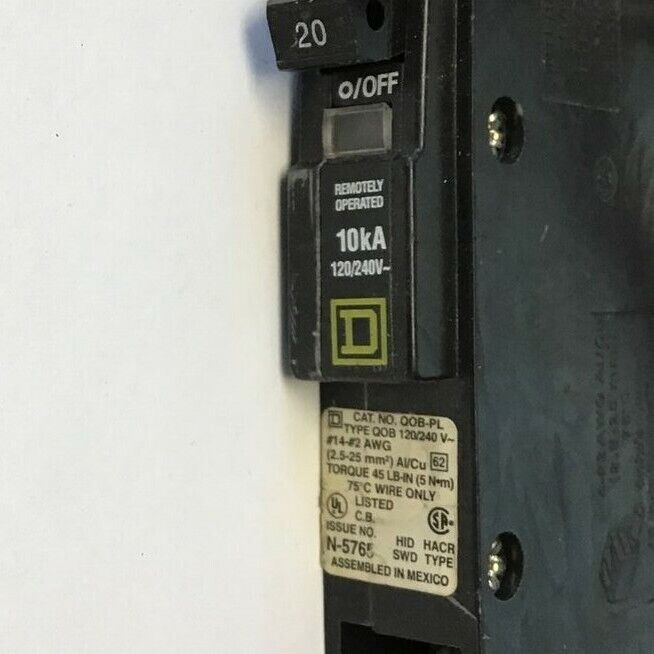 SQUARE D QOB120PL5393 CIRCUIT BREAKER 20A 120/240VAC 50/60HZ 1POLE