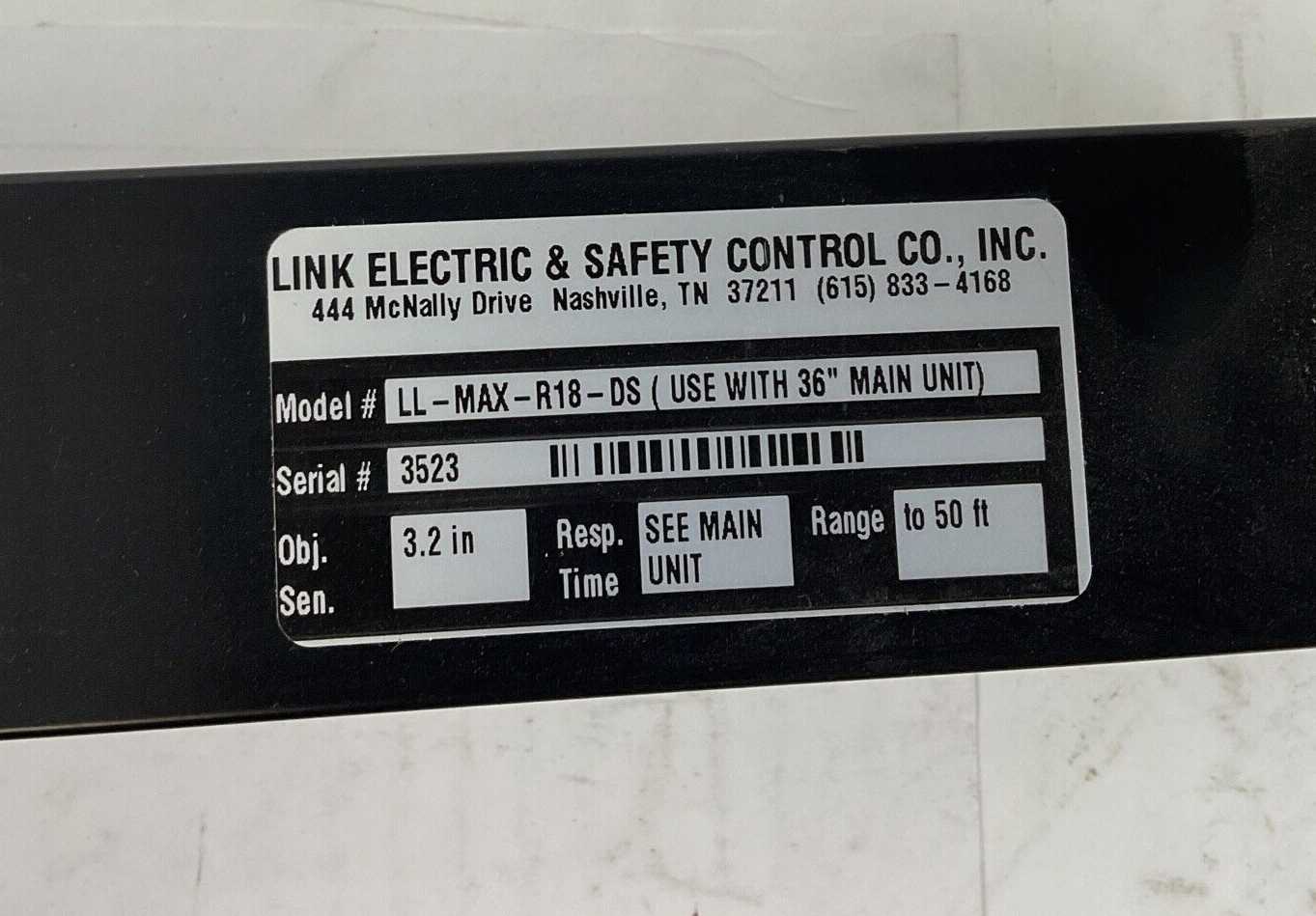 LINK ELECTRIC & SAFETY CONTROL LL-MAX-R18-DS LIGHT CURTAIN