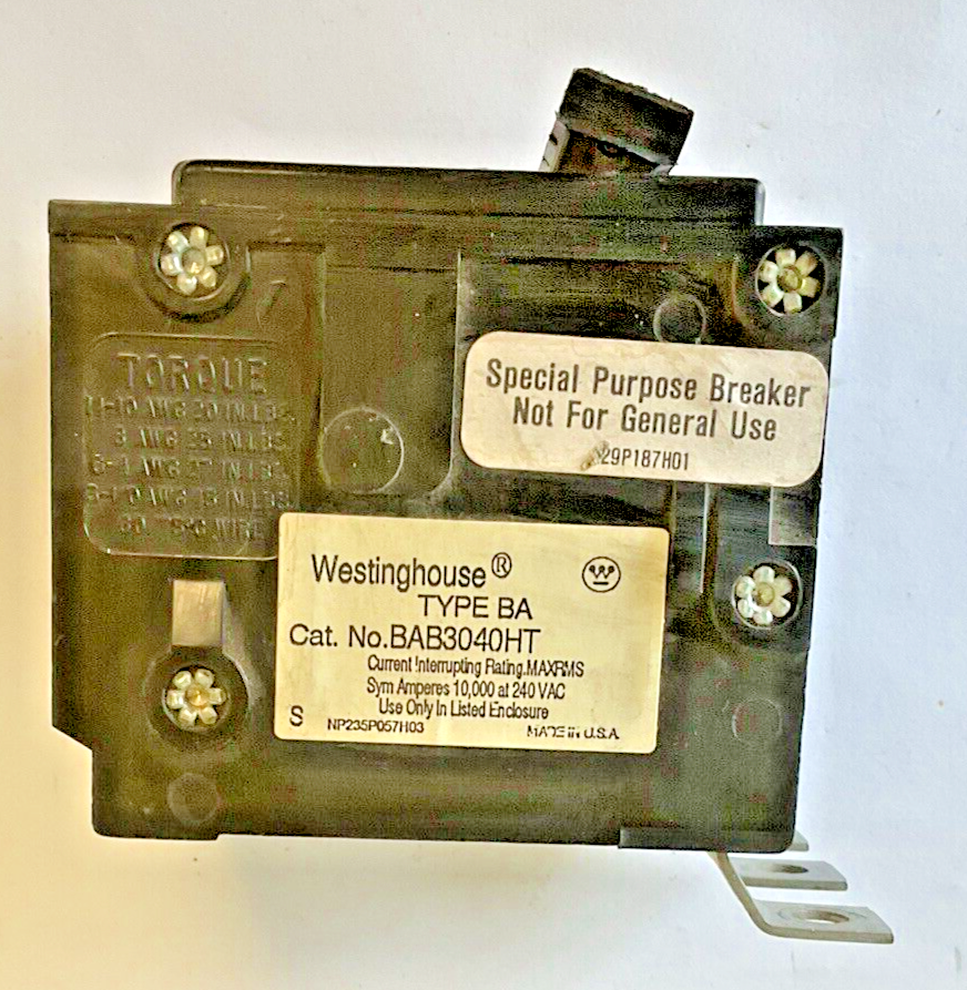 WESTINGHOUSE BAB3040HT CIRCUIT BREAKER 40A 3POLE TYPE BA 240VAC