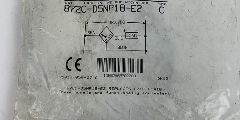 ALLEN BRADLEY 872C-D5NP18-E2 INDUCTIVE PROXIMITY SENSOR 10-30VDC SER C 200MA