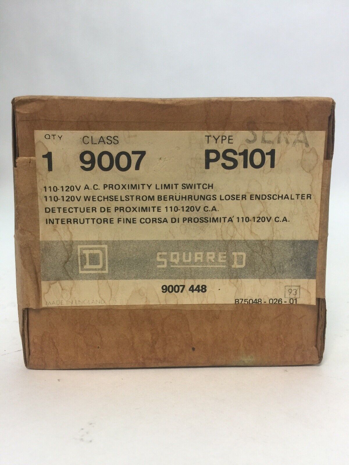 SQUARE D CLASS 9007 TYPE PS101 PROXIMITY LIMIT SWITCH 110-120VAC
