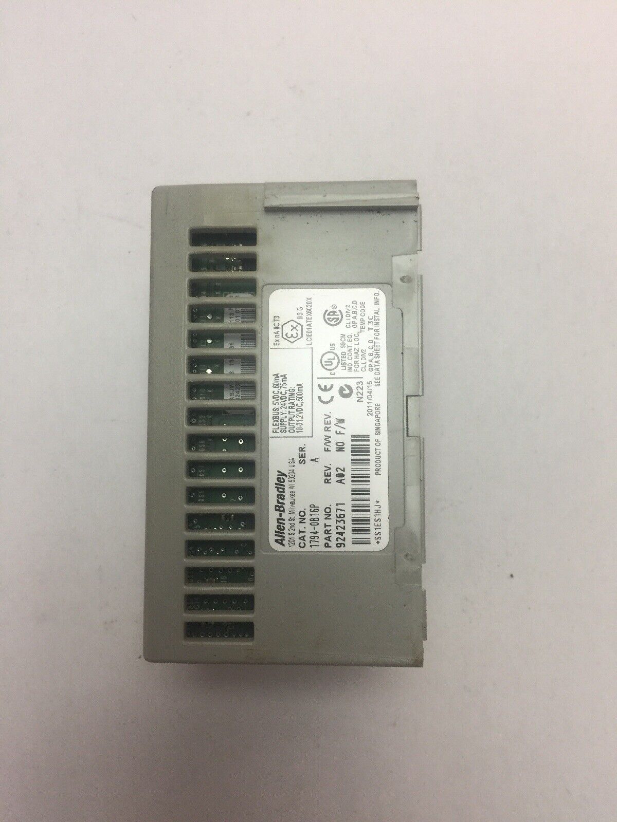 ALLEN BRADLEY 1794-OB16P 24VDC SOURCE OUTPUT MODULE SER A REV A02 F/W REV NO F/W