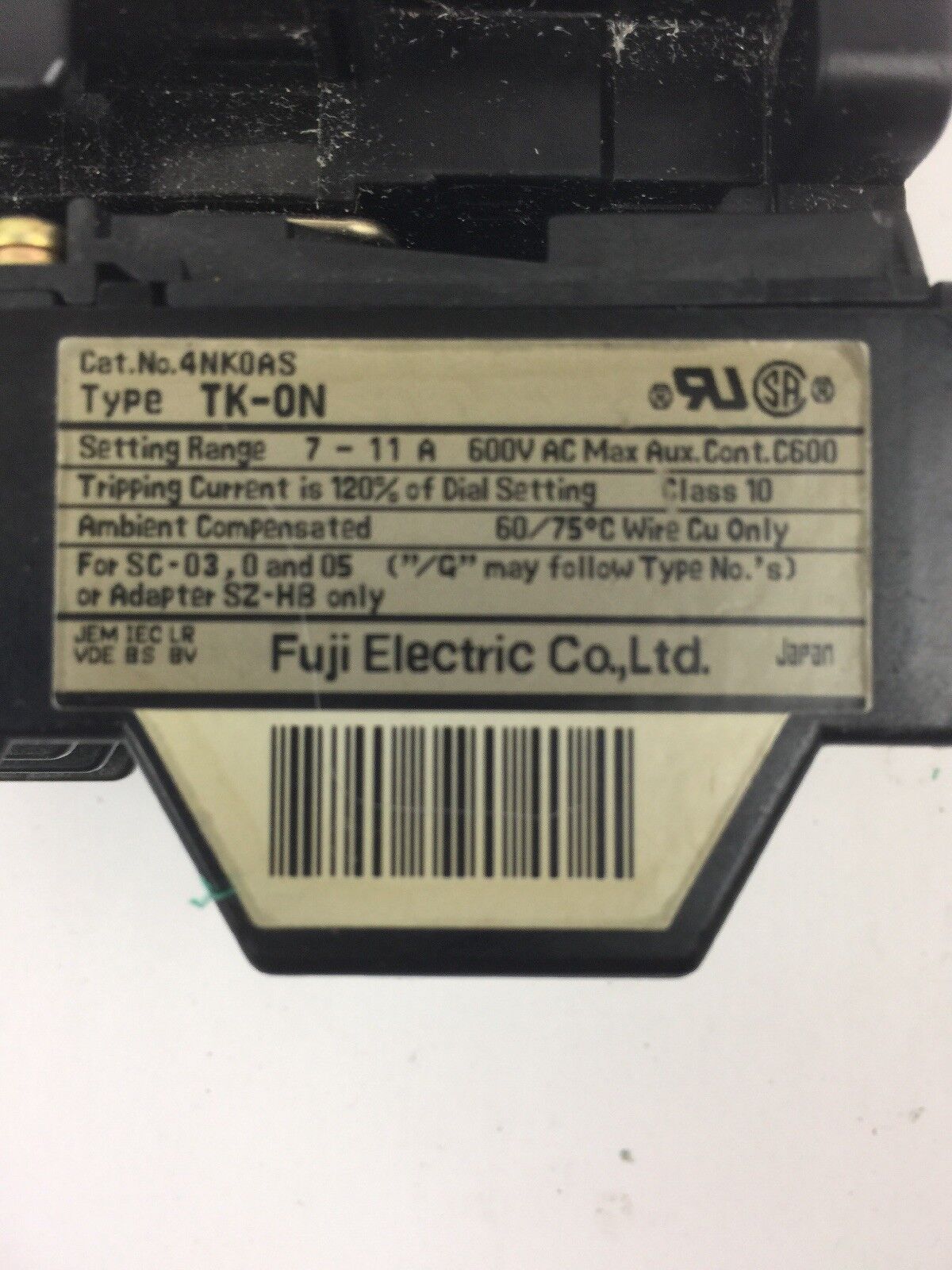 FUJI ELECTRIC 4NC0F0 TYPE SC-0 CONTACTOR 4NK0AS TYPE TK-0N OVERLOAD RELAY