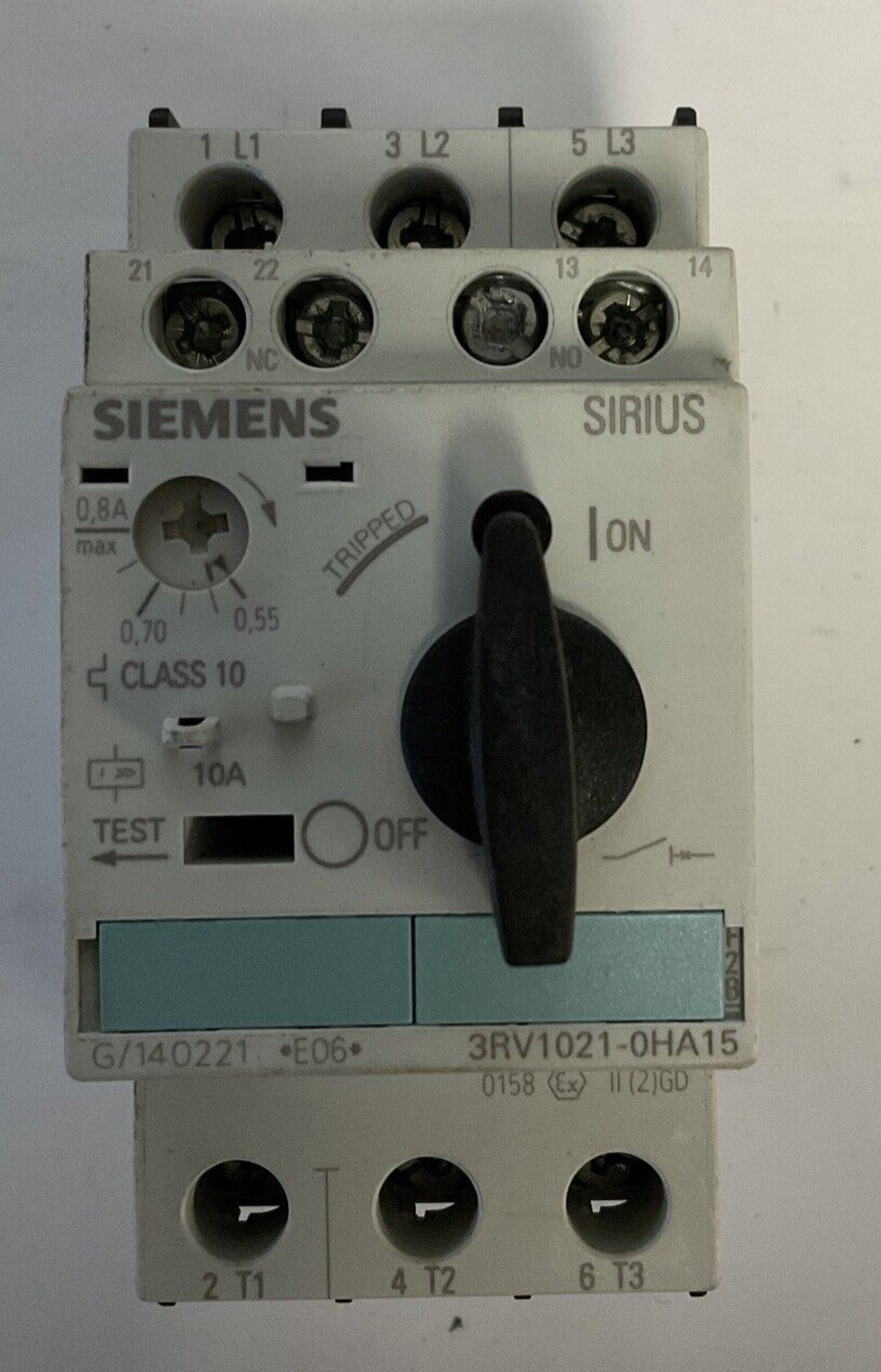 SIEMENS 3RV1021-0HA15 MOTOR STARTER 50/60HZ 600V 0.8-0.55A 6KV