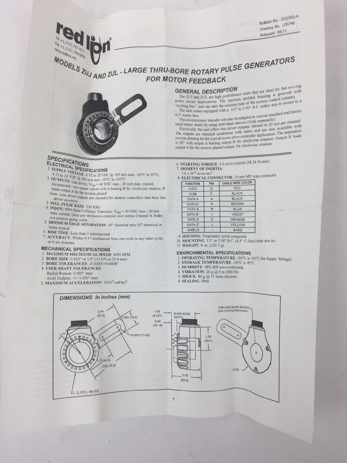 RED LION ZUJ0500Z LARGE THRU-BORE ROTARY PULSE GENERATOR