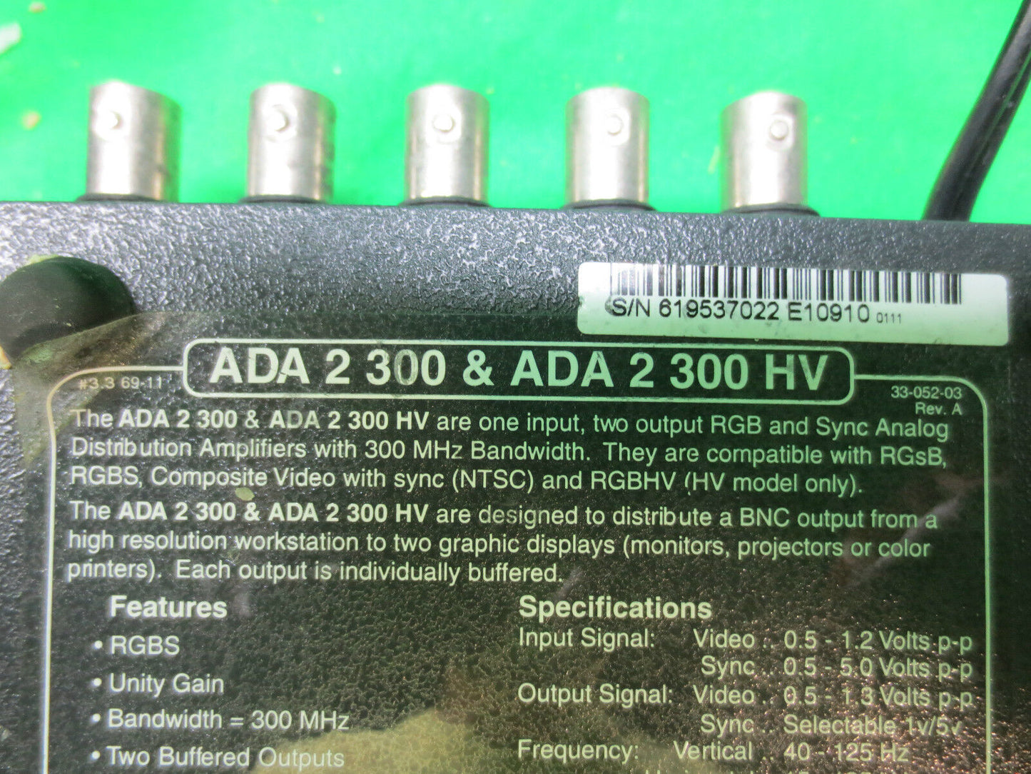 EXTRON ADA 2 300 HV ANALOG DISTRIBUTION AMPLIFIER ADA-2-300-HV