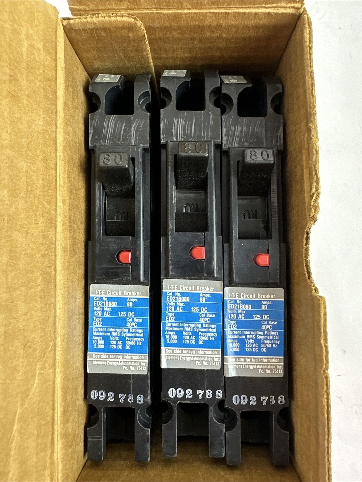 SIEMENS ITE ED21B080 MOLDED CASE CIRCUIT BREAKER 80A 1P 120VAC 125VDC (BOX OF 3)