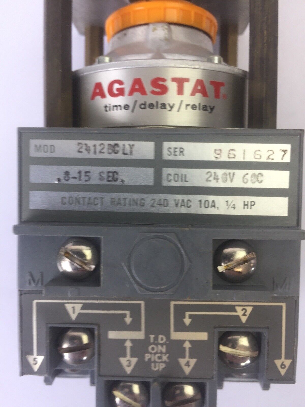 AGASTAT 2412BCLY TIME DELAY RELAY 240VAC 10A 1/4HP 0.2-15 SECONDS