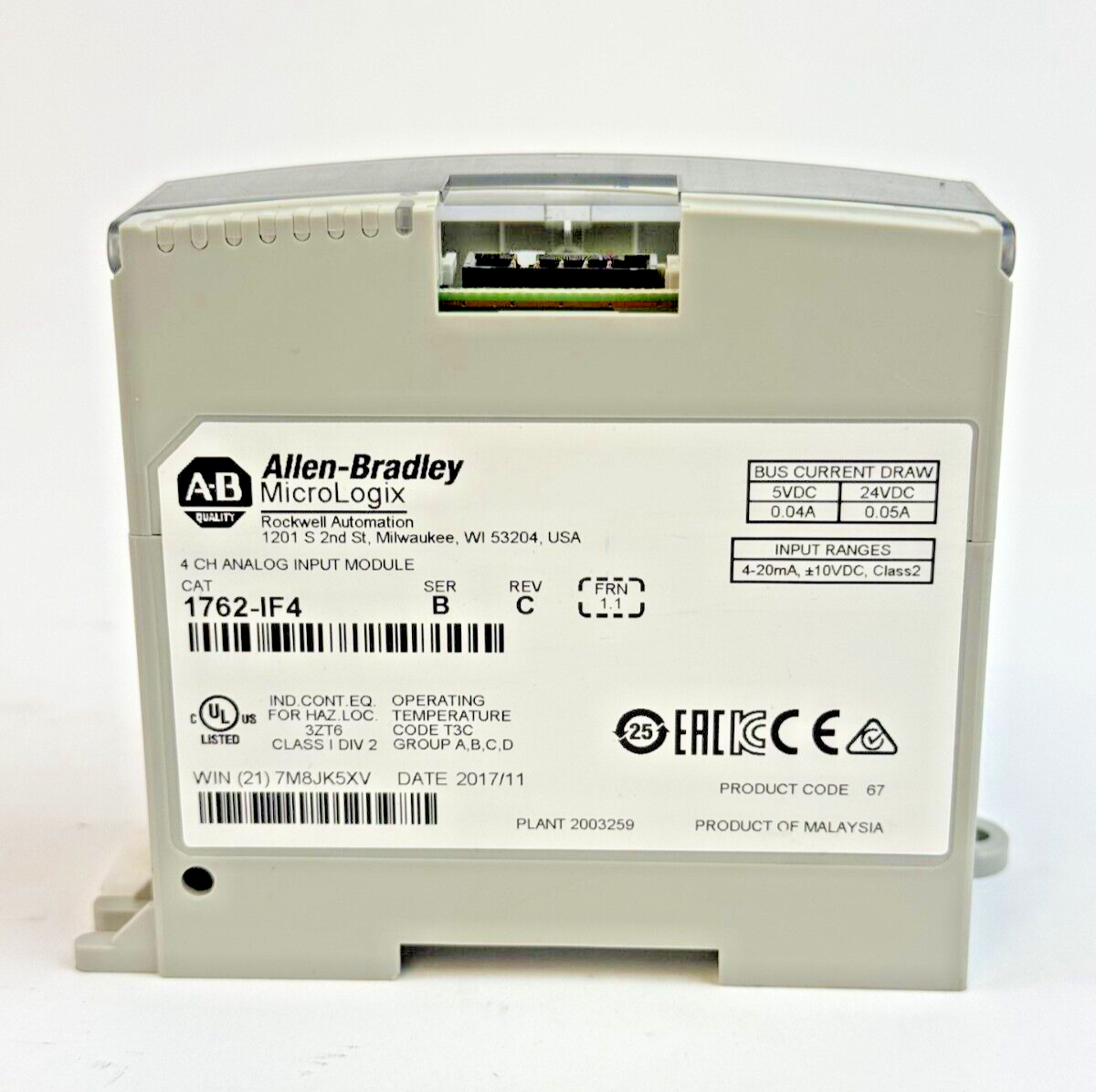 ALLEN-BRADLEY - 1762-IF4 SER. B REV. FRN. 1.1 - MICROLOGIX 4 CH ANALOG INPUT MOD