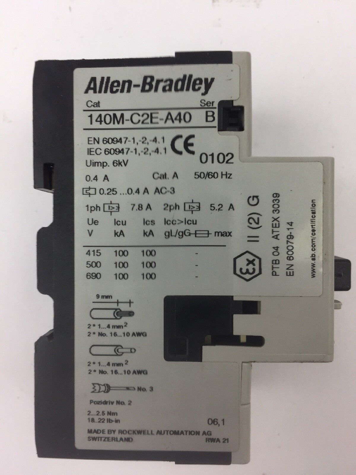 ALLEN BRADLEY 140M-C2E-A40 SER B MOTOR CIRCUIT BREAKER 0.4A