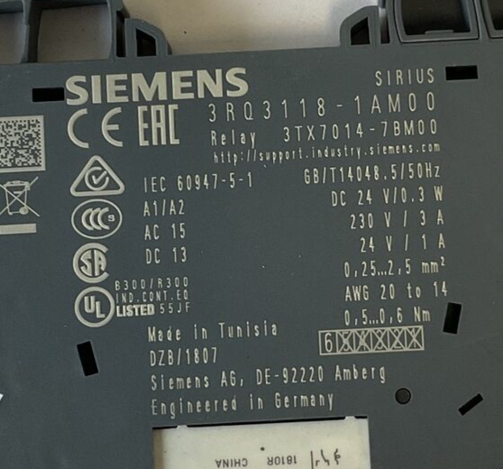 SIEMENS 3RQ3118-1AM00 RELAY 24VDC 0.3W 230V 3A
