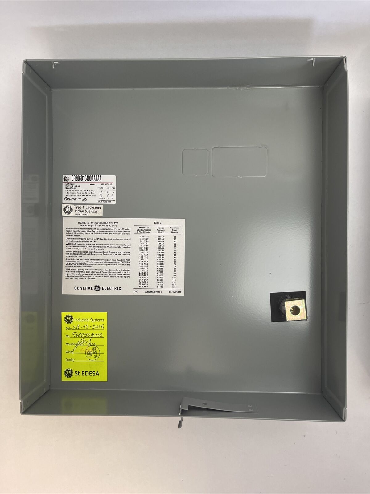 GE CR306B10400AATLT MAGNETIC STARTER SIZE 0 600VAC 45AMP NO HEATERS