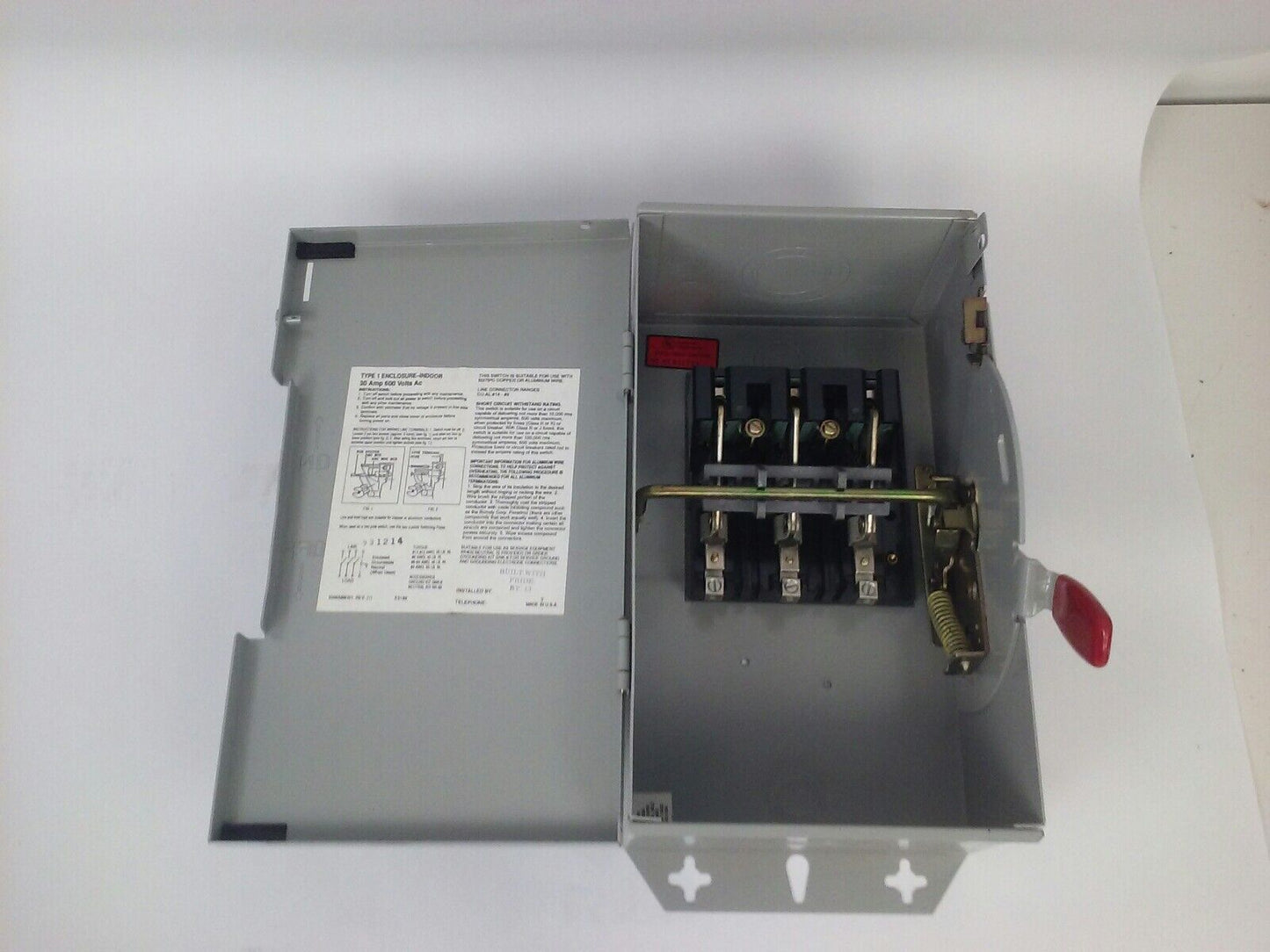 CHALLENGER HD361NFC MODEL 0 SAFETY SWITCH 3P 30A 600VAC 20HP NON-FUSIBLE NEMA 1