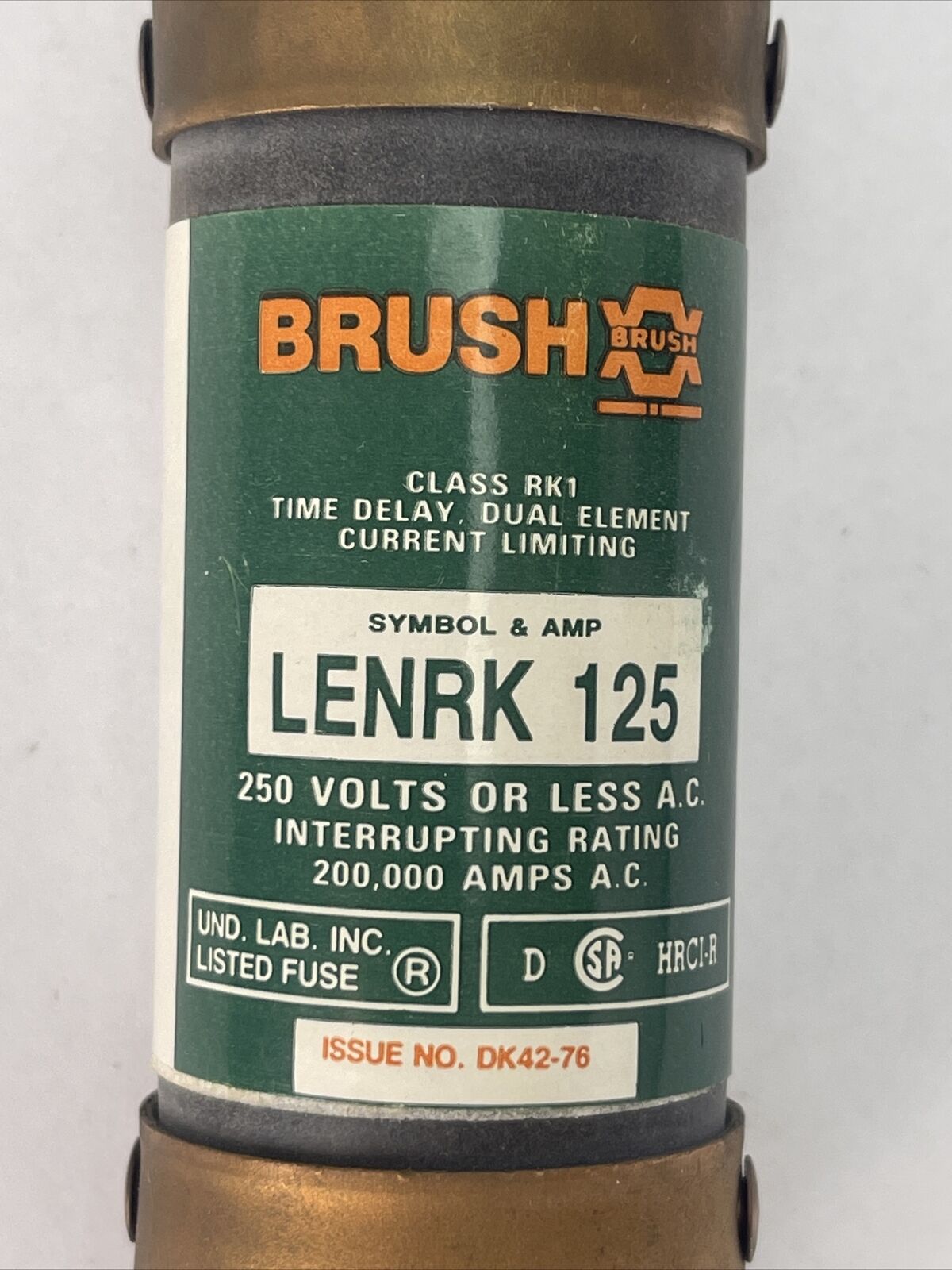 BRUSH LENRK 125 CLASS RK1 TIME DELAY DUAL ELEMENT FUSE 125AMP 250VAC CURRENT