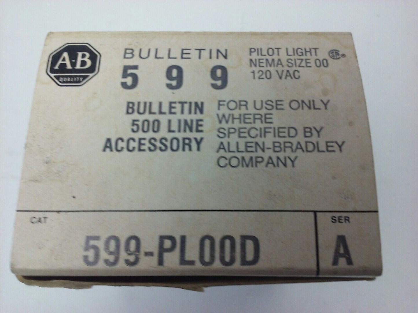 ALLEN BRADLEY 599-PL00D SER. A, PILOT LIGHT, 120VAC, NEMA SIZE 00, W/ X-227809