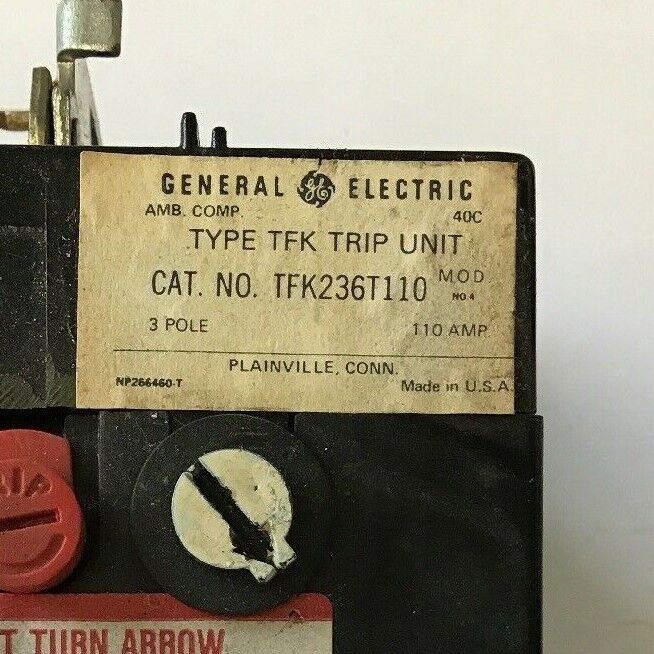 GE TFK236T110 110AMP TYPE TFK 3POLE TRIP UNIT