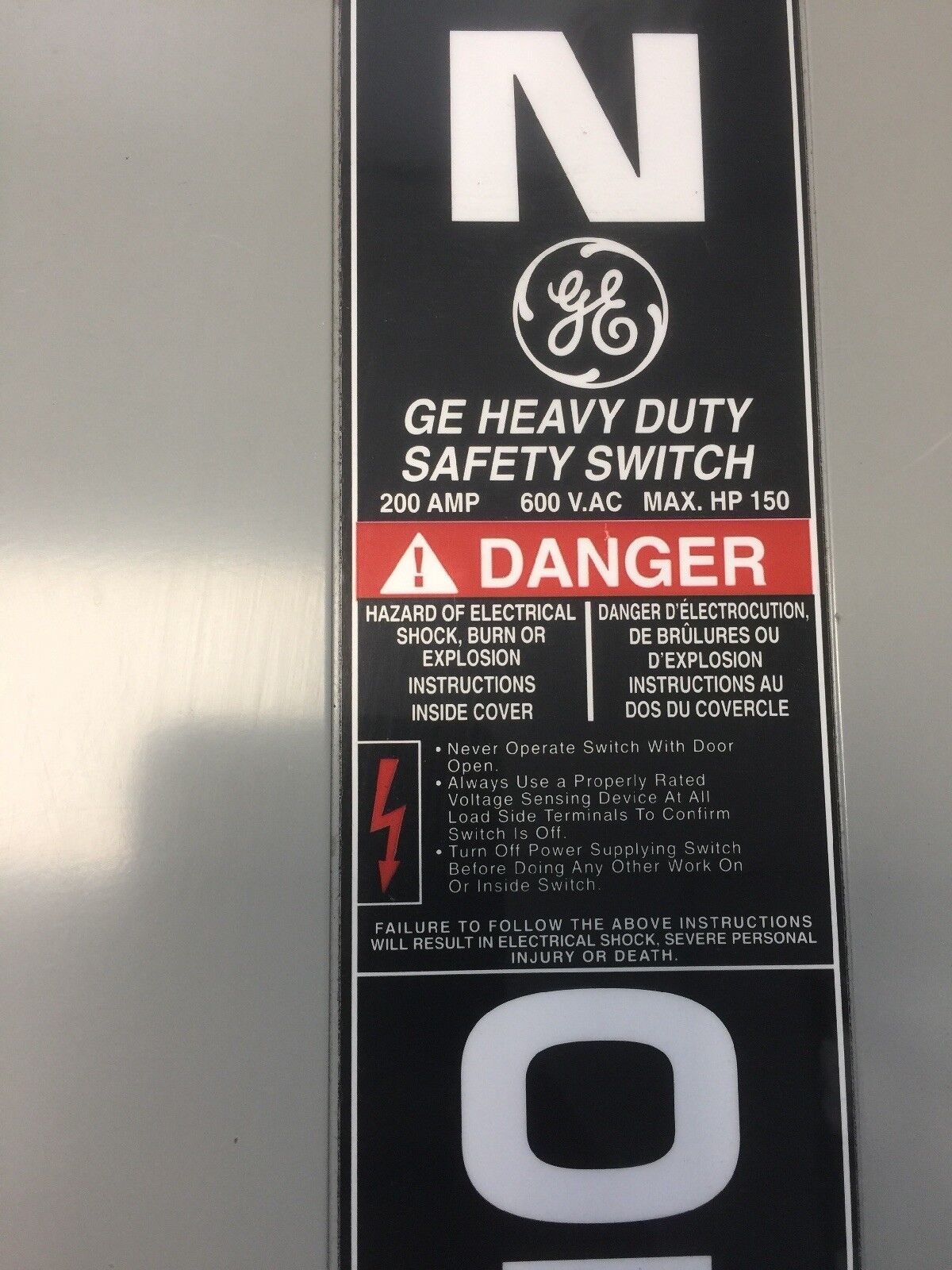 GE THN3364 SAFETY SWITCH 200AMP 250VDC 600VAC 150HP 3 PHASE NON-FUSIBLE MODEL 10