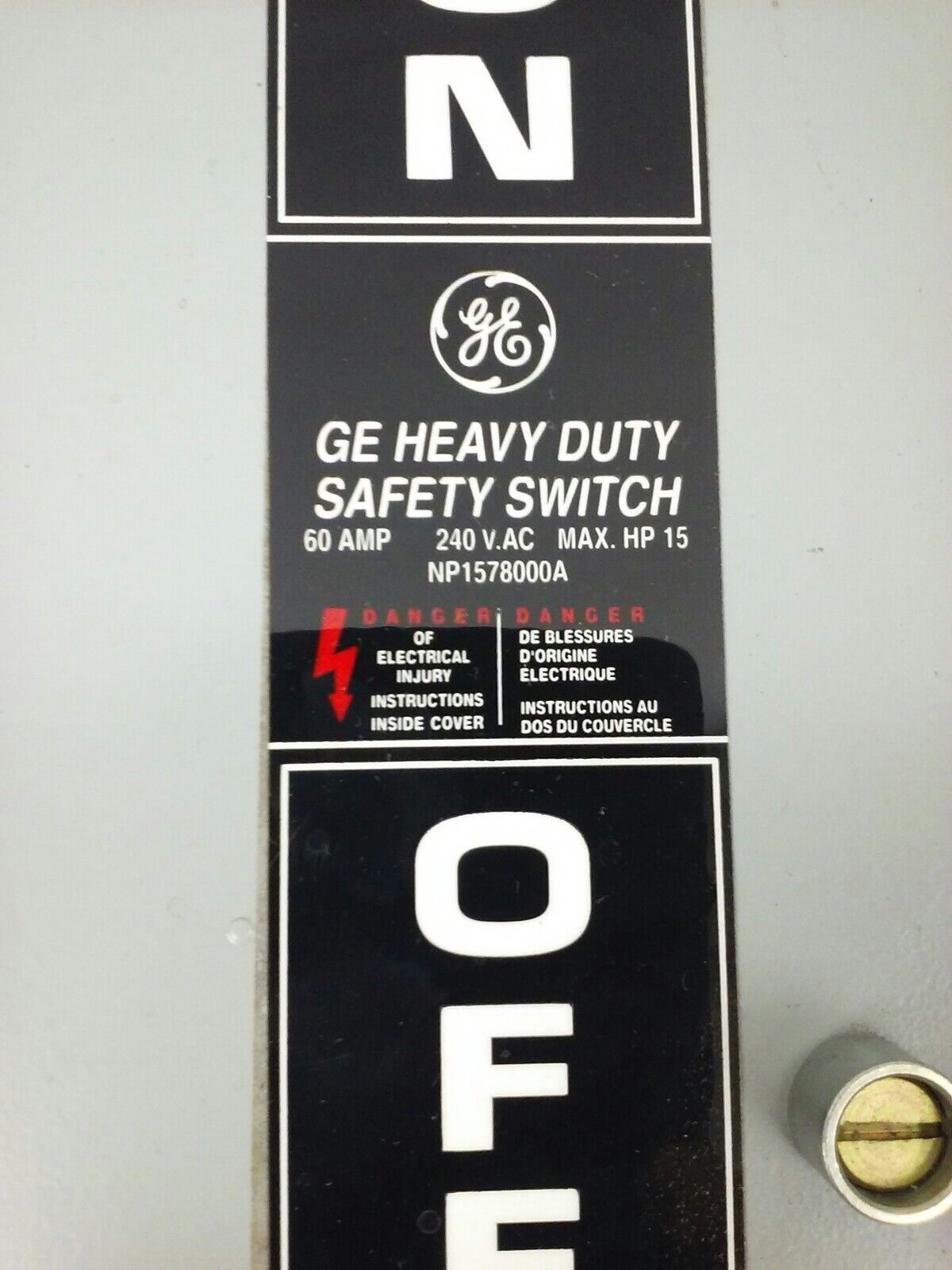 GE TH3362JRS, SAFETY SWITCH, MOD.10, 60A, 600VAC/250VDC, D16419 INTERLOCK RECEP