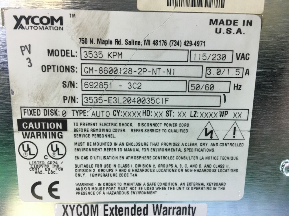 XYCOM 3535-E3L2040035CIF MODEL 3535-KPM OPERATOR PANEL