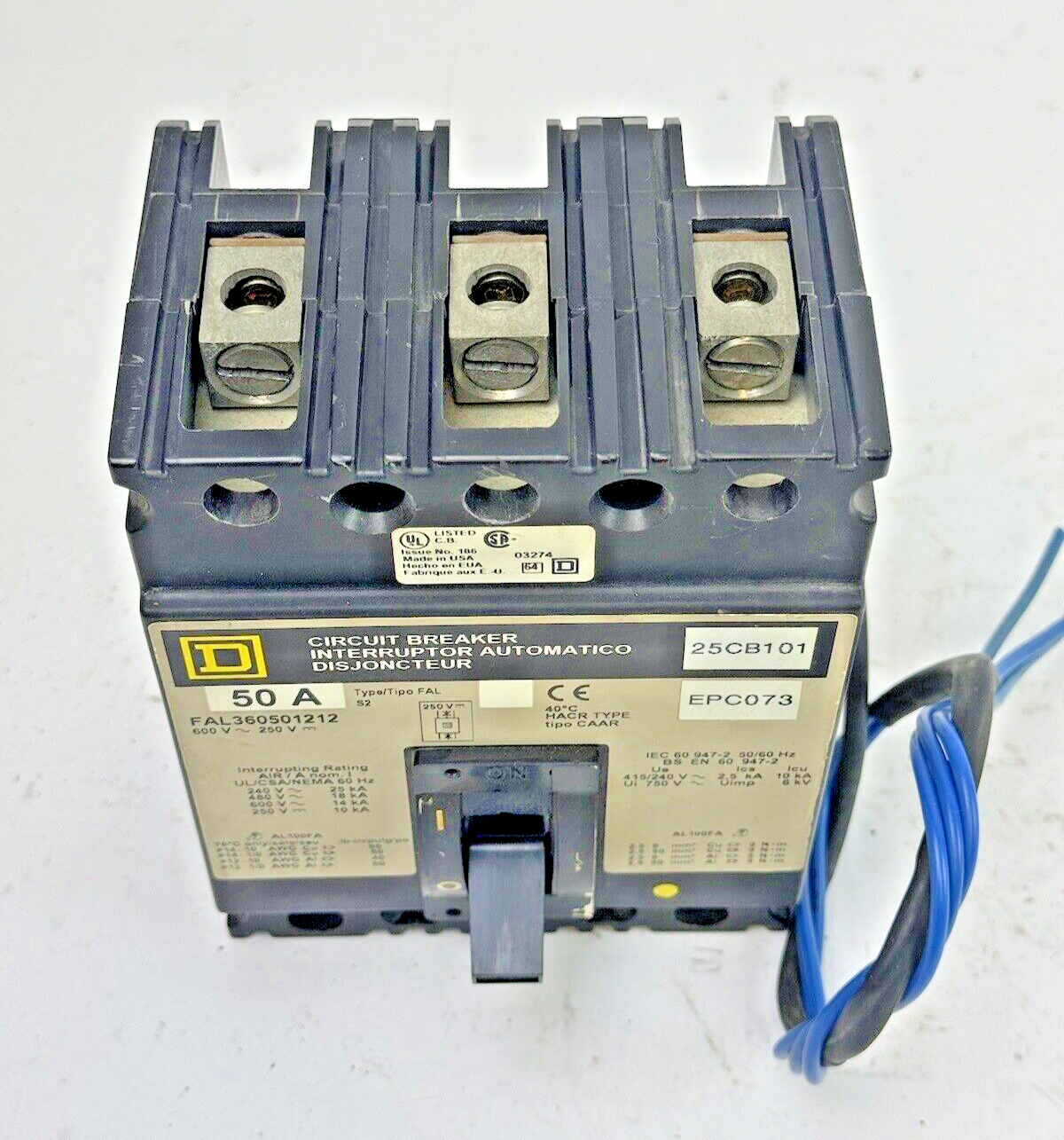 SQUARE D - FAL360501212 - MAG-GARD CIRCUIT BREAKER W/ AUX - 50A/3 POLE/250VAC