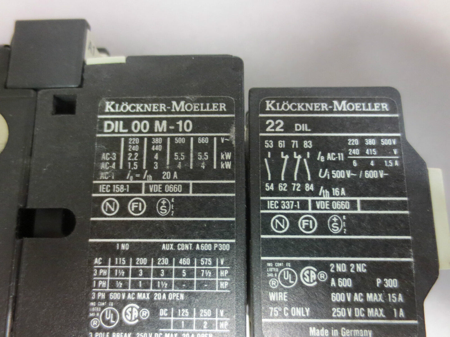 KLOCKNER-MOELLER DIL 00 M-10 & 22 DIL RELAY / CONTACTOR ASSEMBLY
