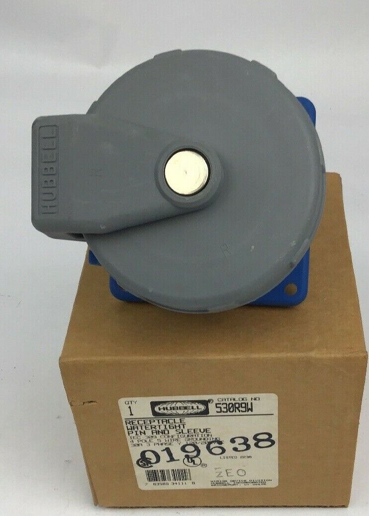 HUBBELL 530R9W RECEPTACLE WATERTIGHT PIN&SLEEVE IEC 309 CONF. 4POLE 5 WIRE 30A