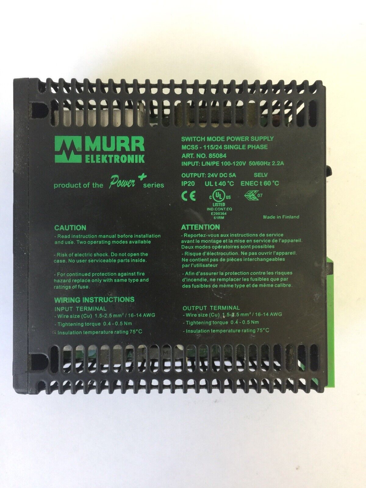 MURR ELEKTRONIK MCS5-115/24 SWITCH MODE POWER SUPPLY SINGLE PHASE OUTPUT 24VDC