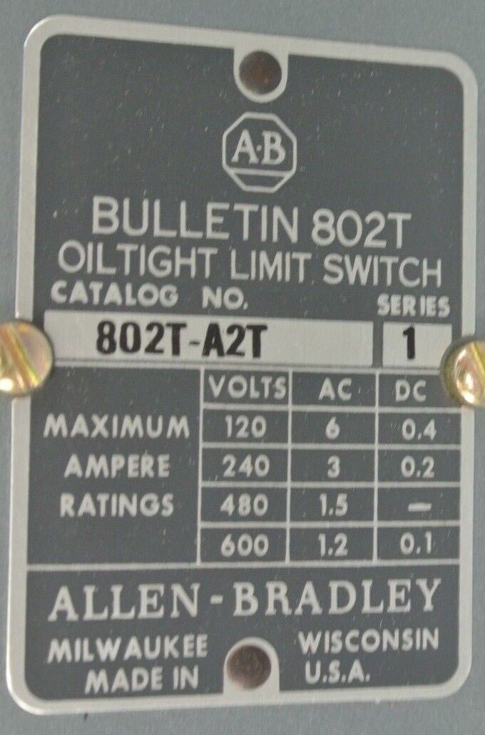 ALLEN-BRADLEY 802T-A2T OILTIGHT LIMIT SWITCH / SPRING RETURN / NEW SURPLUS