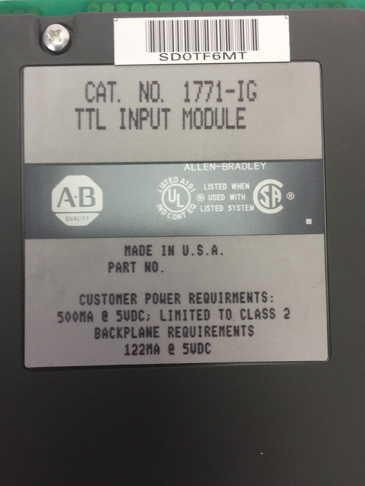 ALLEN BRADLEY 1771-IG TTL INPUT MODULE