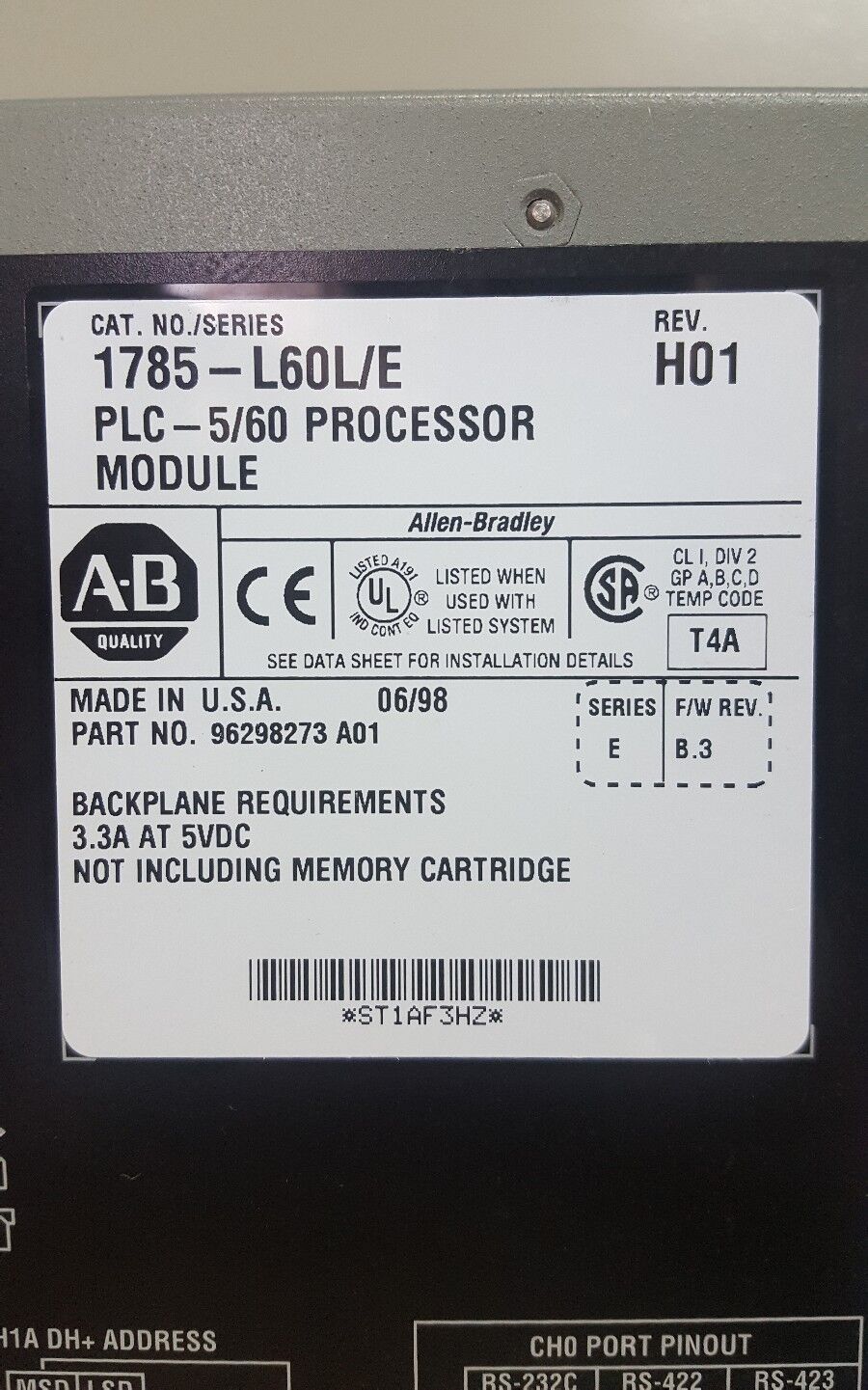ALLEN BRADLEY 1785-L60L/E REV H01