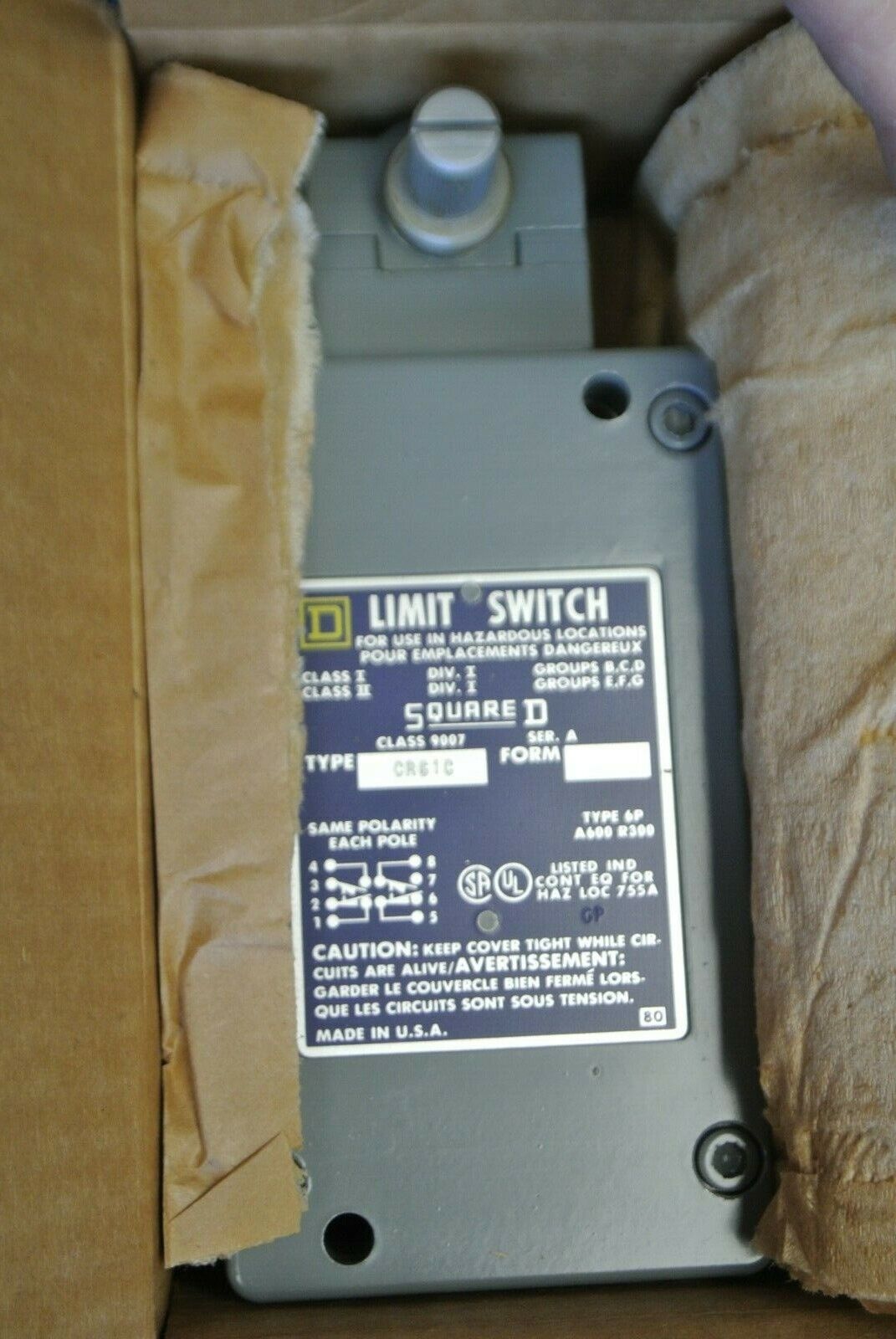 SQUARE D 9007 CR61C Ser. A / NEW TYPE C HEAVY DUTY LIMIT SWITCH / NEW SURPLUS